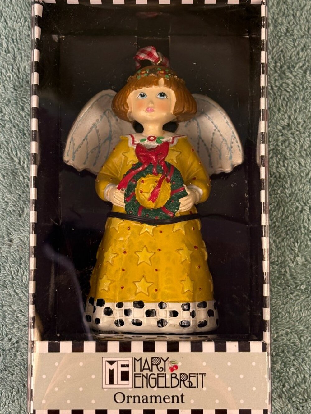 Mary Engelbreit Christmas Angel Ornament Yellow Dress Vintage Original Box